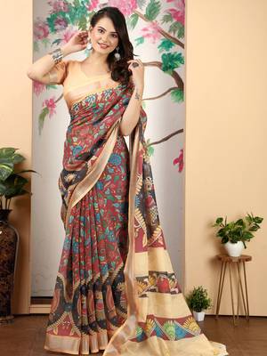 cotton blend saree with geometric floral print 4