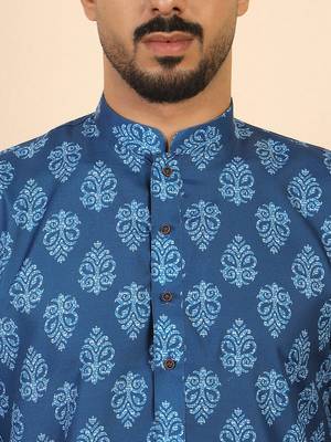Ethnic motifs jaipuri printed 100% cotton blue kurta 2