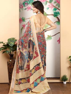 cotton blend saree with geometric floral print 5