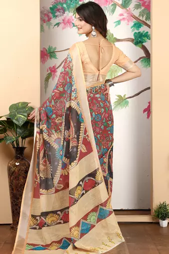 cotton blend saree with geometric floral print