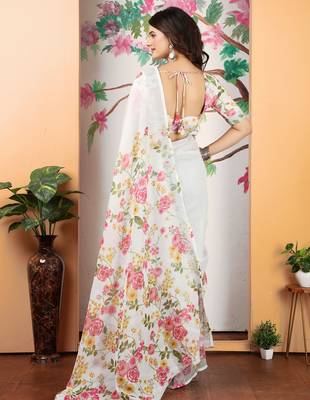 white pink cotton blend digital print saree 5
