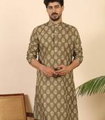 Ethnic motifs jaipuri printed cotton brown kurta