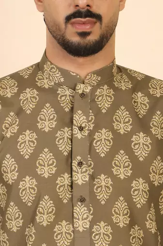 Ethnic motifs jaipuri printed cotton brown kurta