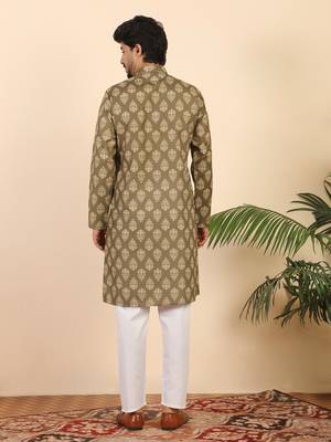 Ethnic motifs jaipuri printed cotton brown kurta 3