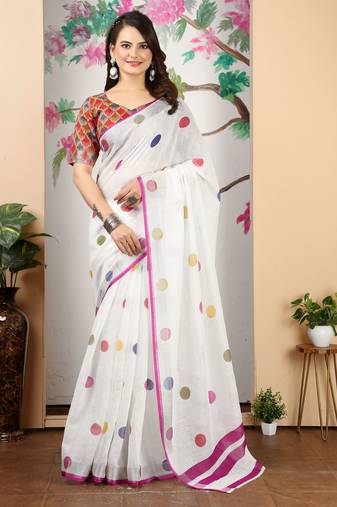 white multicolor cotton blend digital print saree