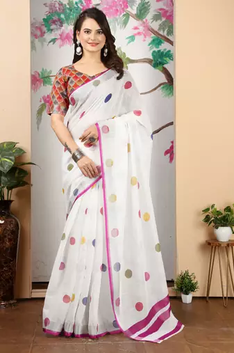 white multicolor cotton blend digital print saree