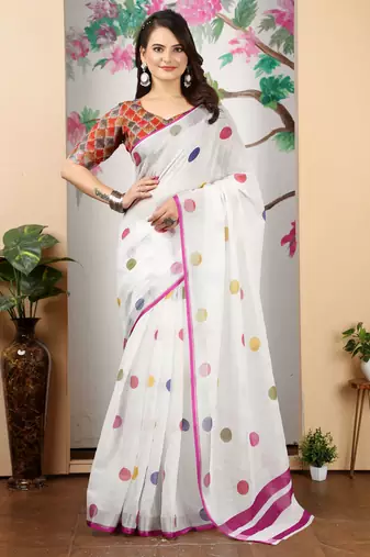 white multicolor cotton blend digital print saree
