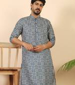 Ethnic motifs jaipuri printed cotton blue kurta