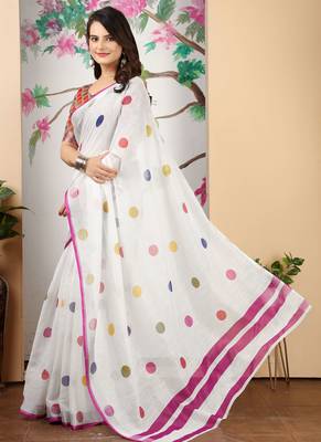 white multicolor cotton blend digital print saree 3