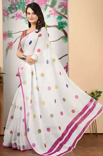 white multicolor cotton blend digital print saree