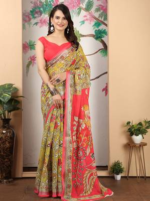 mustard pink cotton blend saree with paisley print 2