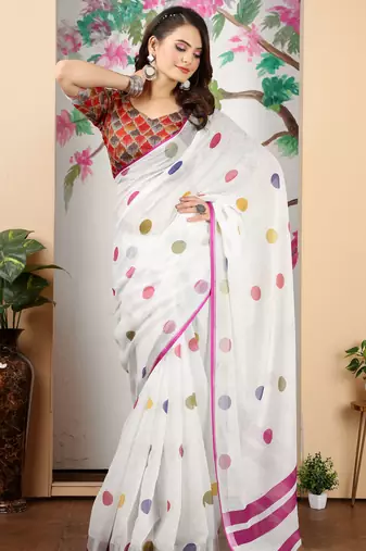 white multicolor cotton blend digital print saree