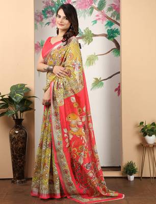 mustard pink cotton blend saree with paisley print 3