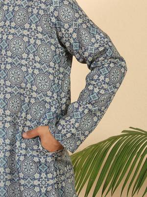 Ethnic motifs jaipuri printed cotton blue kurta 5
