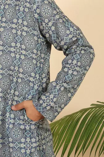 Ethnic motifs jaipuri printed cotton blue kurta