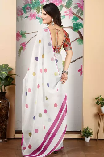 white multicolor cotton blend digital print saree