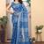 blue cotton blend saree with geometric floral print (sfcl218)