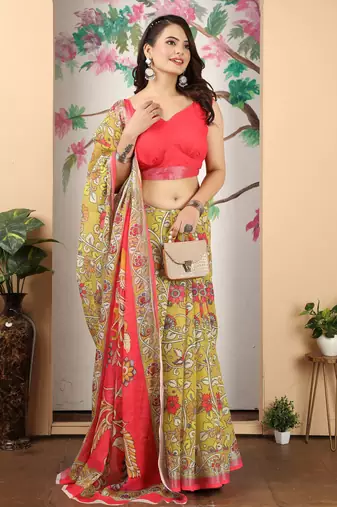 mustard pink cotton blend saree with paisley print