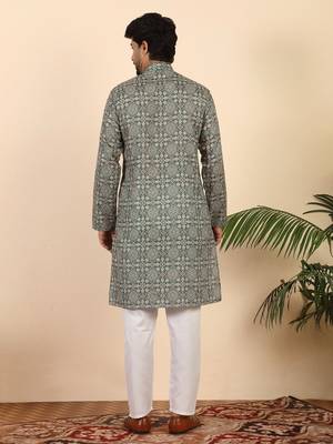Ethnic motifs jaipuri printed cotton green kurta 3
