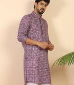 Ethnic motifs jaipuri printed cotton purple kurta