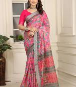 cream cotton blend saree with floral print