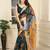 Women's black yellow cotton linen digital print saree (sfcl238)