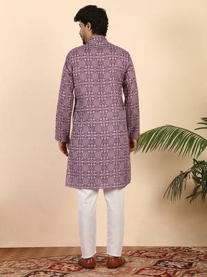 Ethnic motifs jaipuri printed cotton purple kurta 3