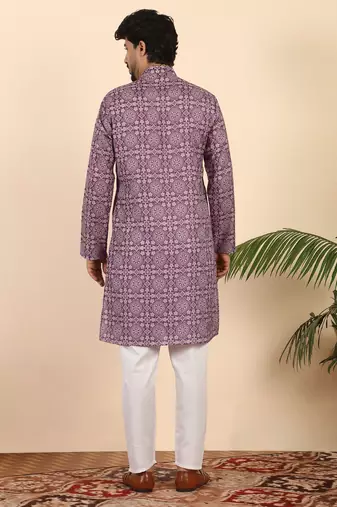 Ethnic motifs jaipuri printed cotton purple kurta
