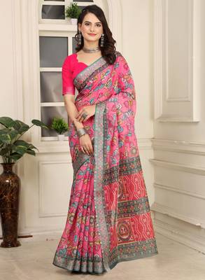 cream cotton blend saree with floral print 2