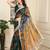 Women's black yellow cotton linen digital print saree (sfcl238)
