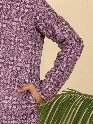 Ethnic motifs jaipuri printed cotton purple kurta 5