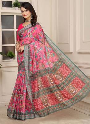 cream cotton blend saree with floral print 3