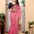 pink cotton blend saree with floral print