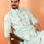 Cotton silk embroidered floral mint green kurta