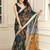 Women's black yellow cotton linen digital print saree (sfcl238)