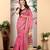 pink cotton blend saree with floral print