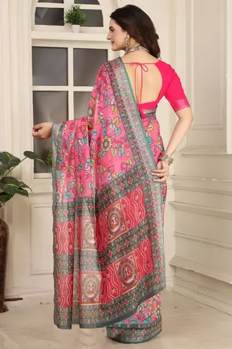 cream cotton blend saree with floral print