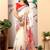 cream cotton blend saree with floral print