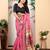 pink cotton blend saree with floral print