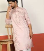 Cotton silk embroidered floral pink kurta
