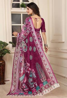 magenta cotton blend saree floral print 5