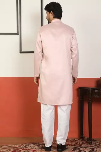 Cotton silk embroidered floral pink kurta