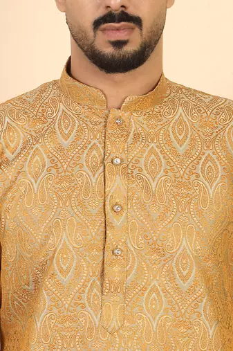 Ethinic motifs jacquard  beige kurta