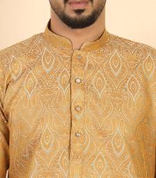 Ethinic motifs jacquard  beige kurta