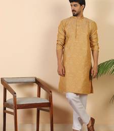 Ethinic motifs jacquard  beige kurta