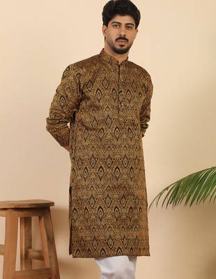 Ethinic motifs jacquard rust kurta 1