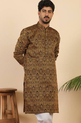 Ethinic motifs jacquard rust kurta