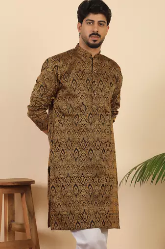 Ethinic motifs jacquard rust kurta