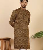 Ethinic motifs jacquard rust kurta