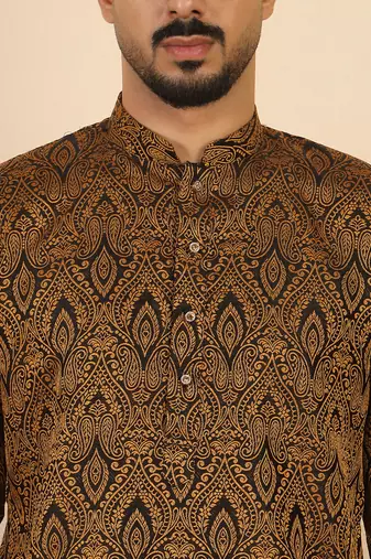 Ethinic motifs jacquard rust kurta